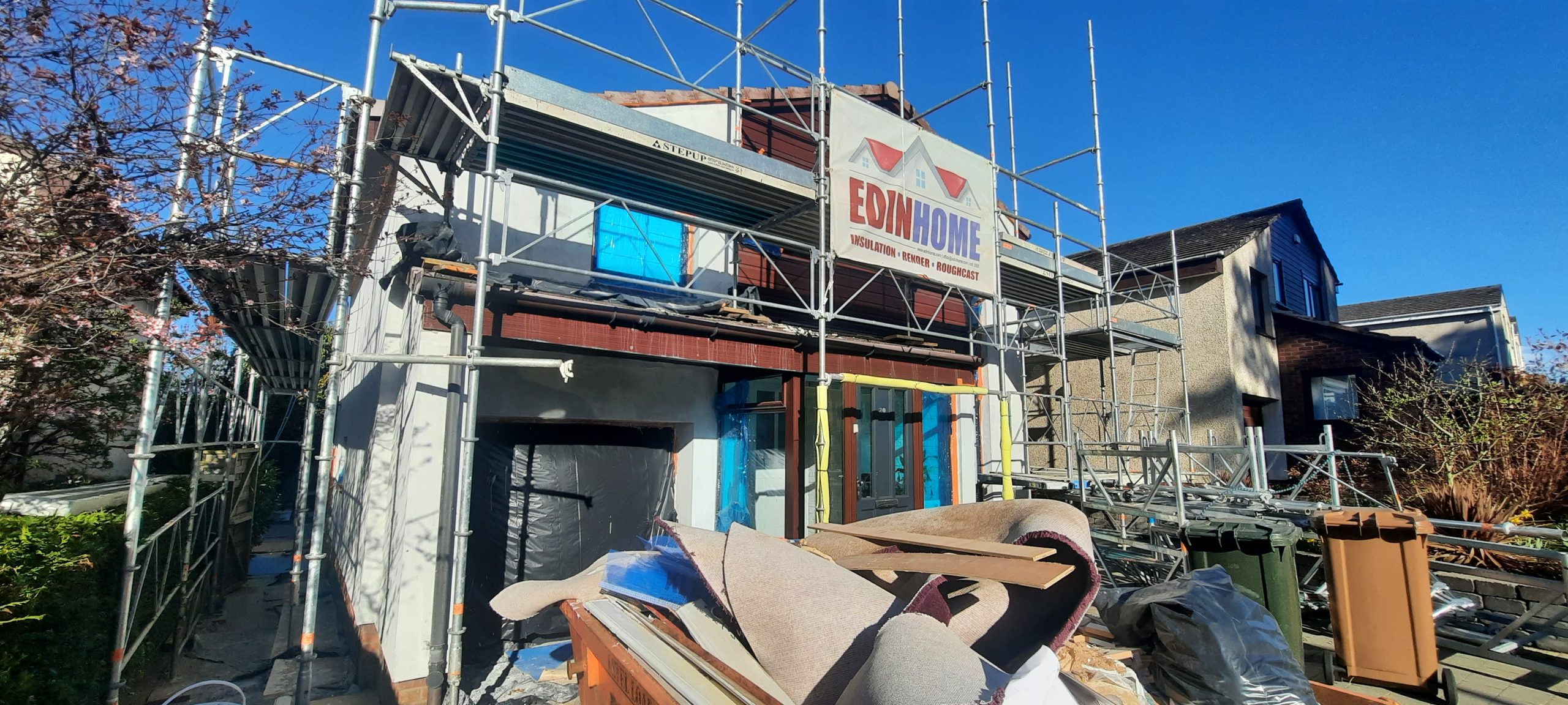 roughcast render Edinburgh under protective sheeting