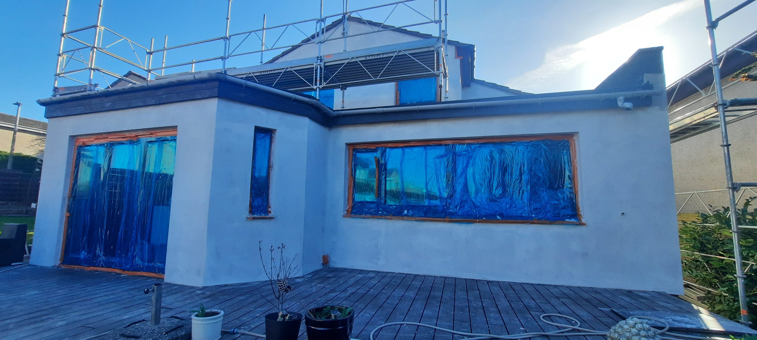 roughcasting Edinburgh on single-storey extension
