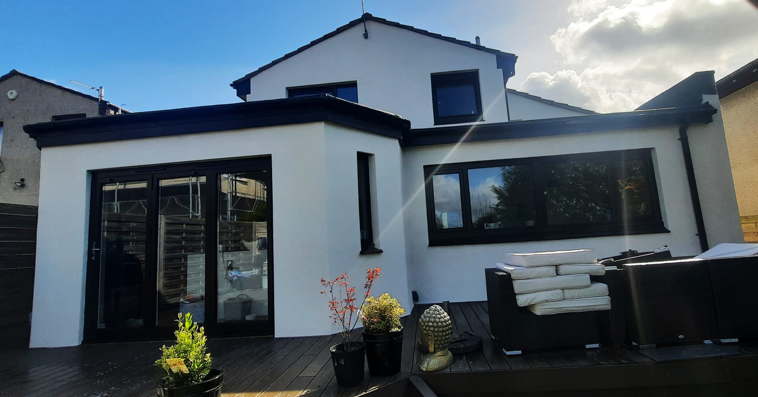 roughcast repair at rear house extension