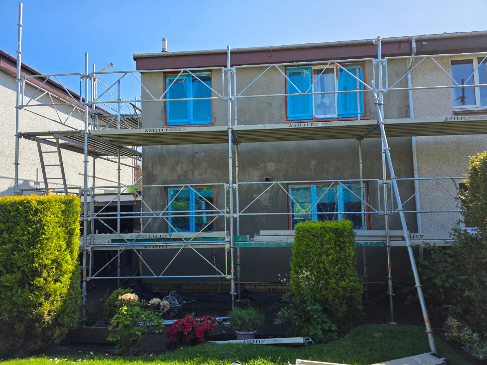 front elevation showing house rendering Edinburgh application with scaffolding