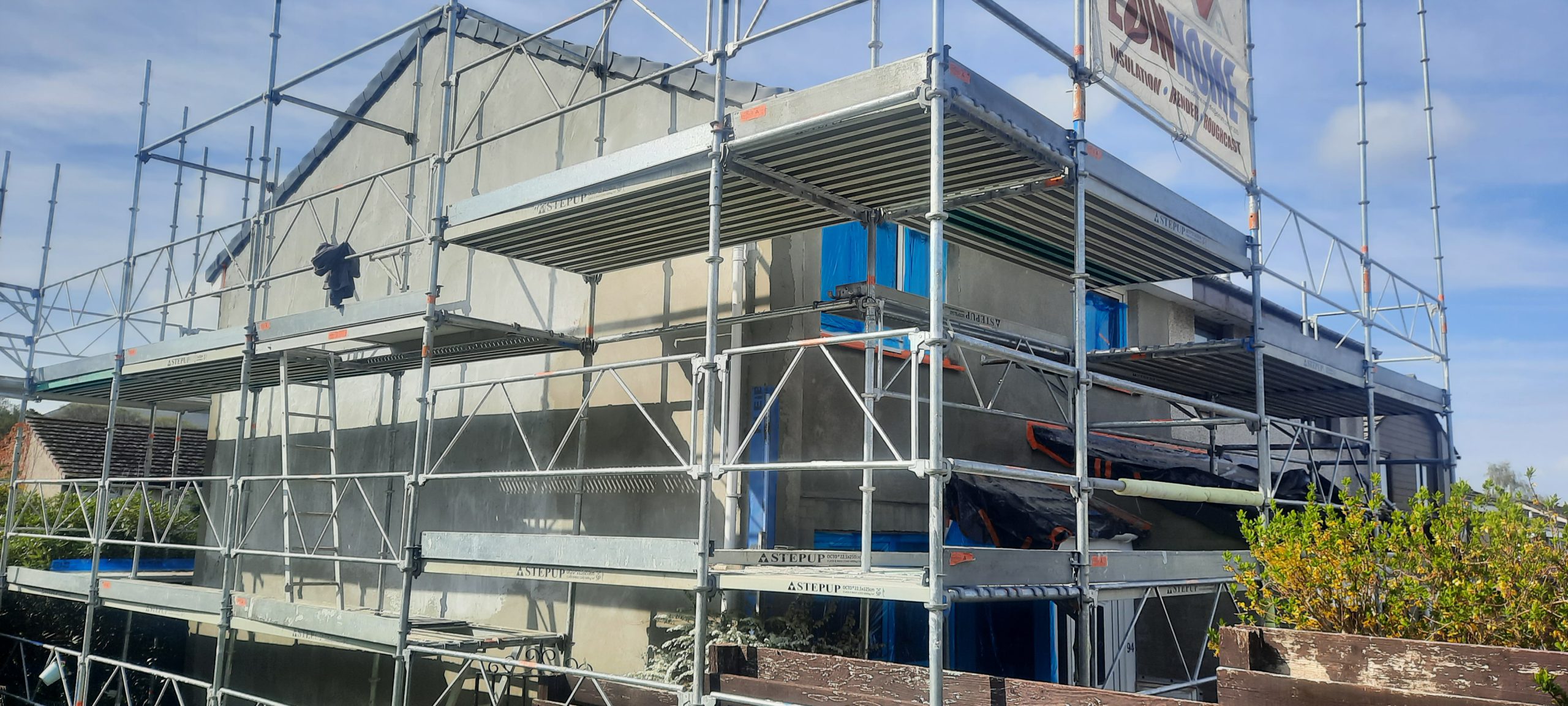 side view of home with scaffolding for roughcasting Edinburgh project