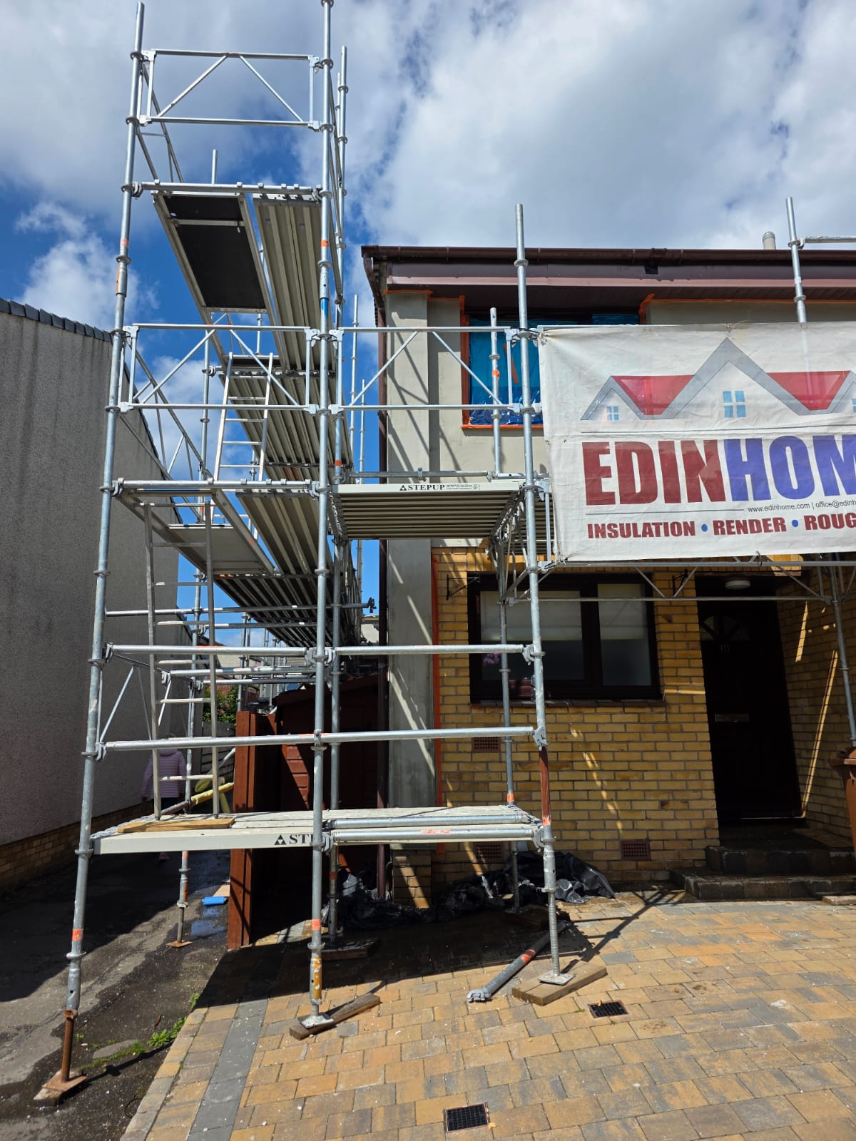 scaffolding in place for roughcasting Edinburgh front elevation