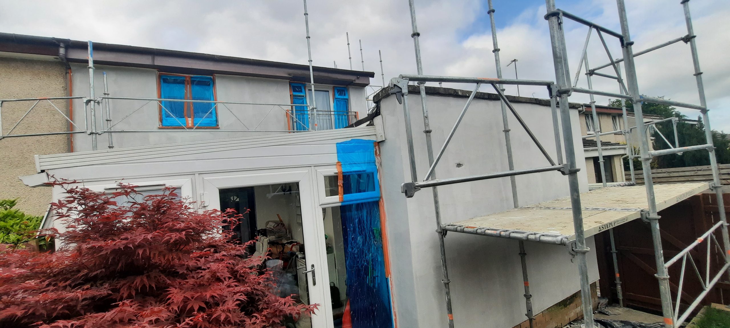rear elevation mid-stage of roughcast render Edinburgh work