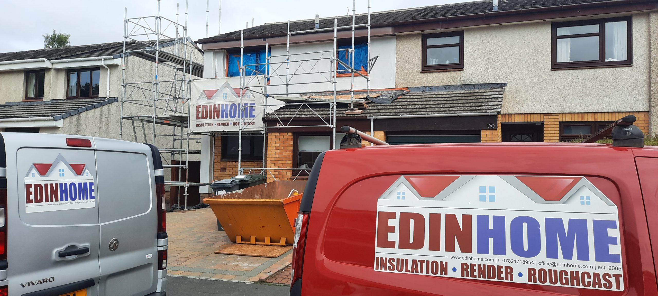 solid wall insulation Edinburgh worksite with branded contractor van