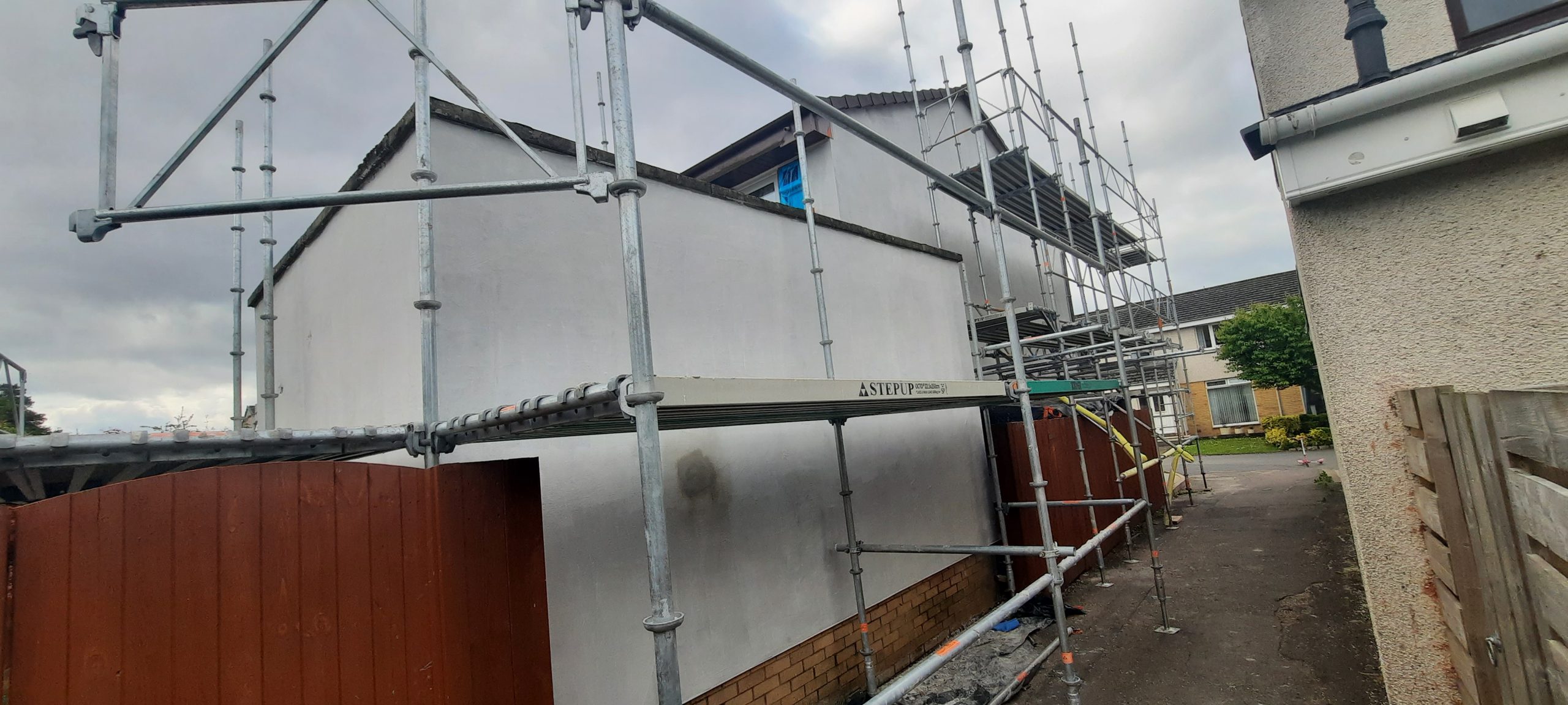 Rendering Edinburgh in progress with scaffold along top storey