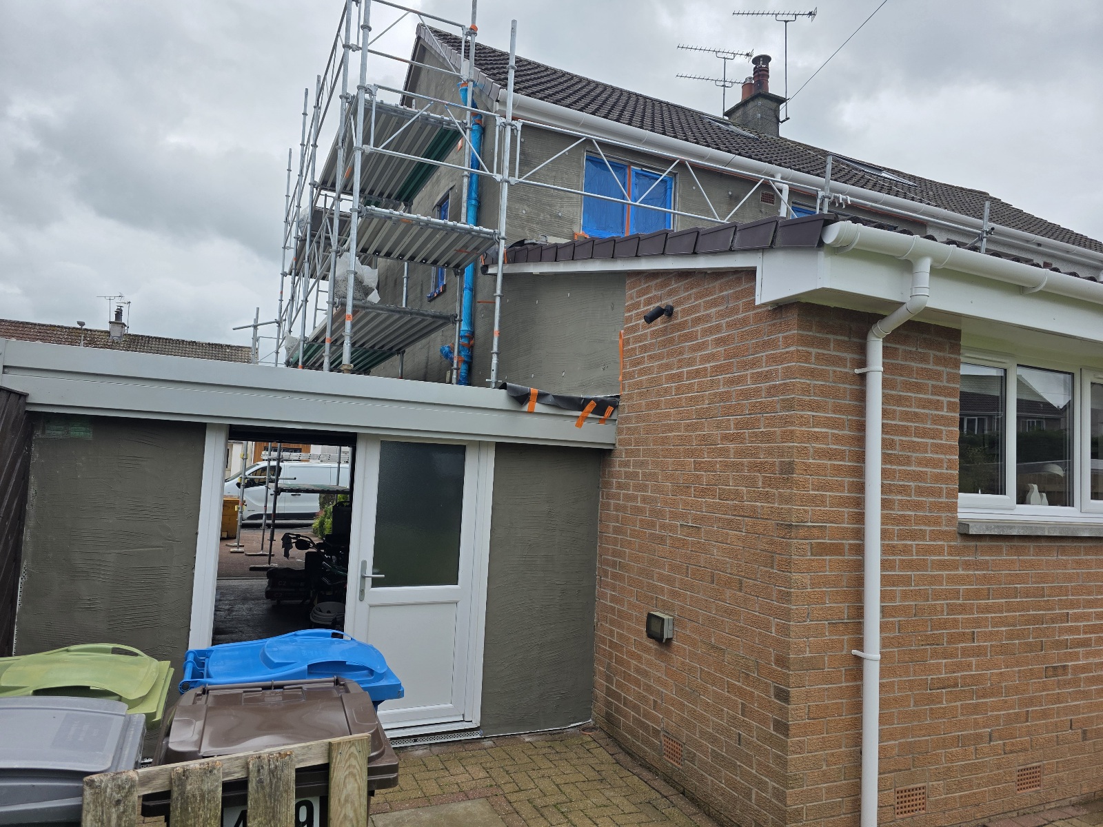 side extension under scaffold during roughcaster Edinburgh works