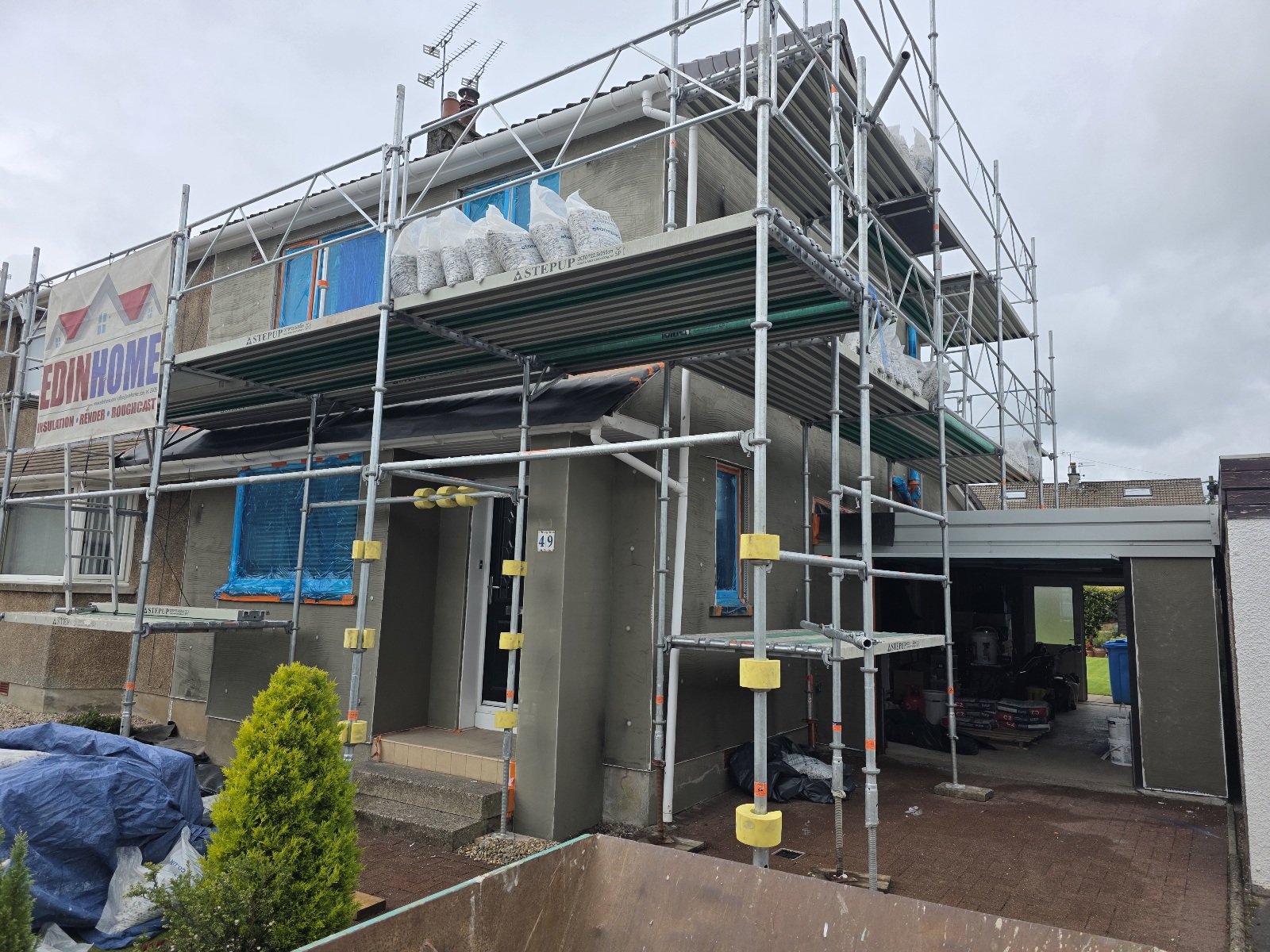 scaffolding erected for roughcasting Edinburgh on detached home